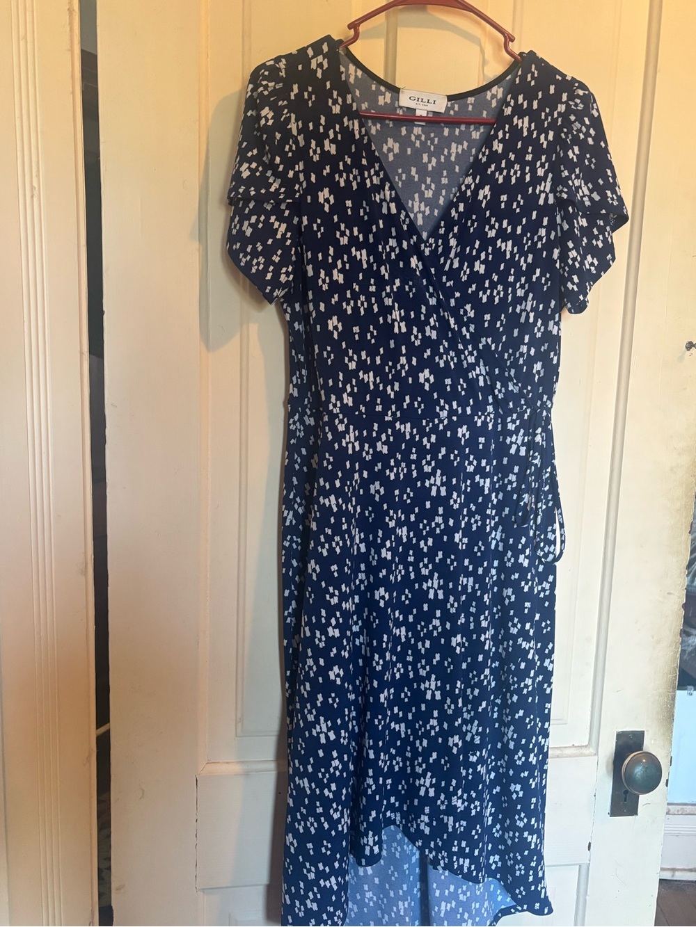Gilli Navy and White Printed Wrap-Style Midi Dress